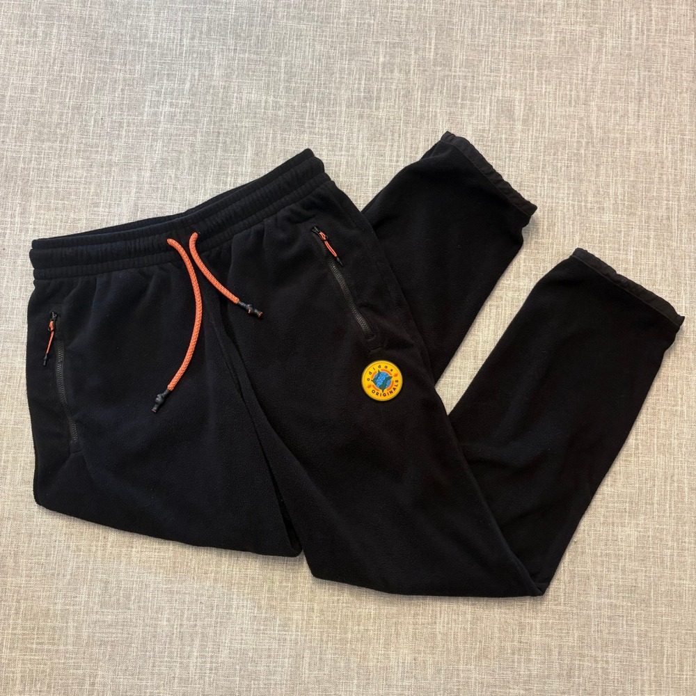 Adidas Originals Mens Black Fleece Joggers Orange Drawstring Pants Medium